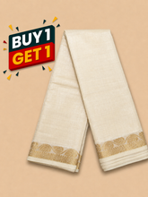Cream Soft Silk Saree with Elegant Gold Zari Leaf Border