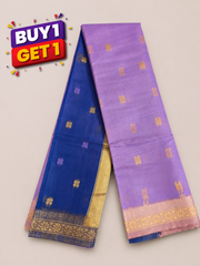 Lavender & Royal Blue Soft Silk Saree with Gold Zari Floral Border