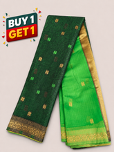 Green Soft Silk Saree with Parrot Green Contrast Pallu