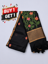 Black Jamdani Saree with Floral Woven Pallu