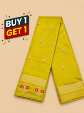 Lime Green Soft Silk Saree with Floral Zari Buttas & Designer Border