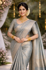 Peachy Pink & Gold Glam Embroidered Semi Silk