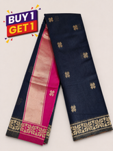 Classic Black Soft Silk Saree with Pink Contrast Pallu
