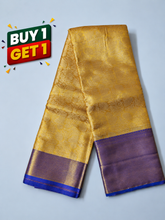 Soft Silk Saree with Royal Blue Contrast Border & Floral Zari Weaving
