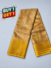 Golden Soft Silk Saree with Self Gold Border & Floral Zari Weaving