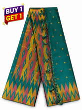 Teal Green Kanchi Silk Sarees with Ikat-Inspired Geometric Pallu & Multicolor Zari Play