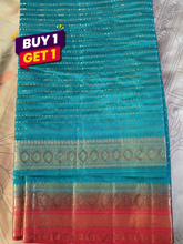 Aqua Blue Semi Kanchi Silk Saree