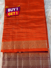 Coral Orange Semi Kanchi Silk Saree