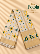 Ivory Green & Mustard Pure Patola Saree