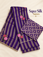 Royal Purple Space Silk Saree with Golden Stripes