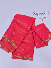 Vibrant Pink Space Silk Saree with Golden Floral