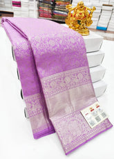 Lavender pink Kanchipuram 100% Silk Saree with Silver Zari