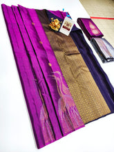 Purple & Navy Blue Kanchipuram Silk Saree with Peacock Zari Design