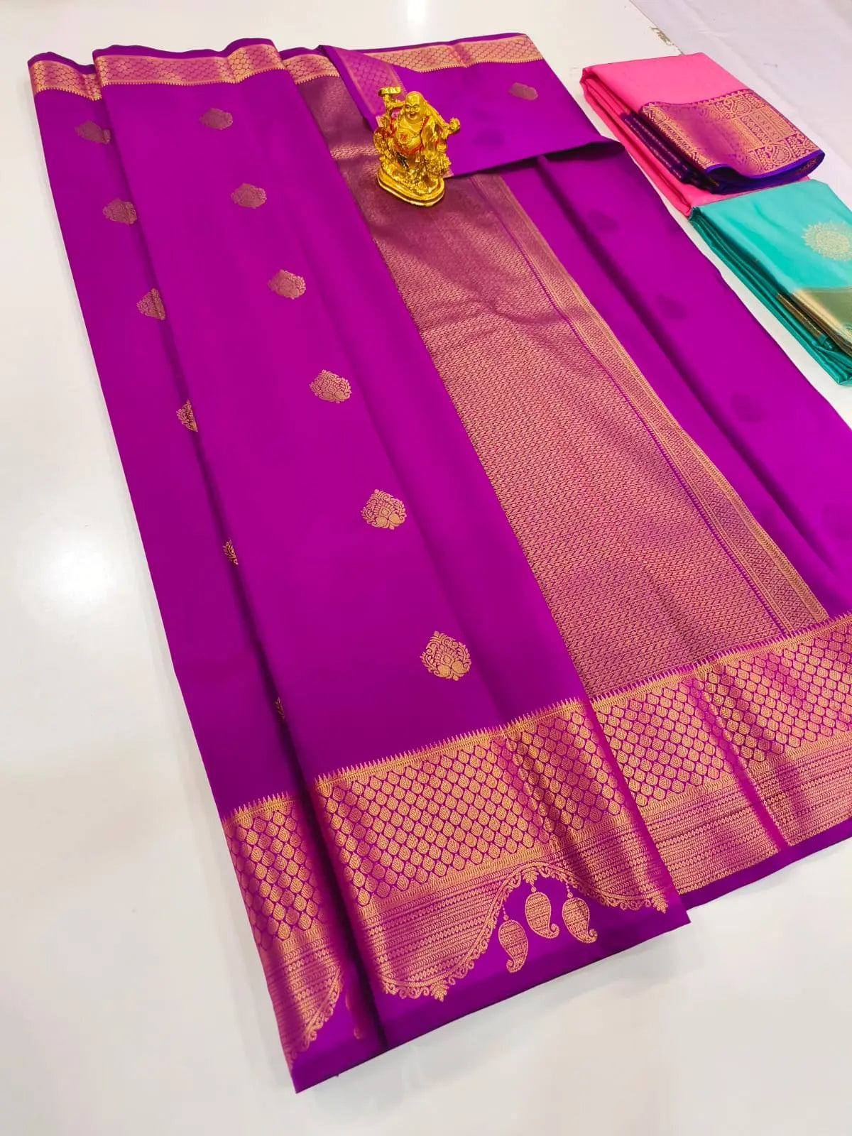 Pink & Gold Border Kanchi Semi Fancy Silk Sarees