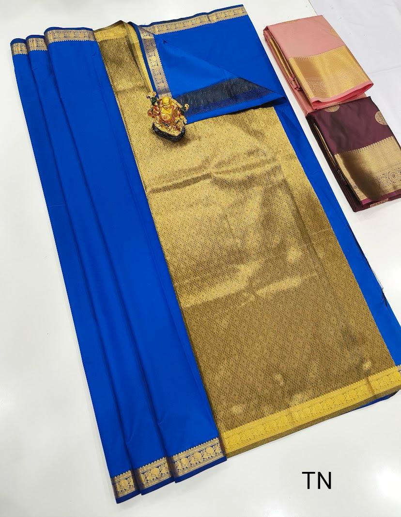 Turquoise Blue & Navy Gift Butta Arts Silk Sarees โ Royal Fusion VR MISS | Sarees that defines you