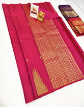 Orange Kanchipuram Silk Saree with Green Zari Border