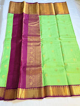 Parrot Green Kanchipuram Silk Saree with Violet Zari Pallu