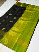 Anaya Black-Green Kanchipuram Silk Saree with Floral Zari Motifs