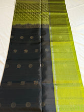 Black & Parrot Green Kanchi Semi Fancy Silk Saree with Silver Zari Work