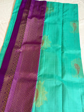 Teal Green Kanchipuram Silk Saree with Royal Violet Diamond Zari Pallu