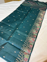 Bottle Green Kanchi Semi Fancy Silk Saree with Leaf Motif Embroidery