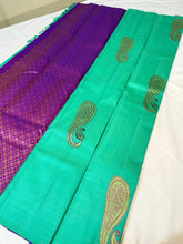 Aqua Green & Royal Purple Kanchipuram Pure Silk Saree with Paisley Motifs