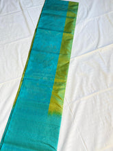 Dual-Shade Green & Blue Kanchipuram Silk Saree with Peacock Motif Pallu