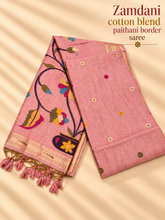 Pink Zamdani cotton blend paithani border saree