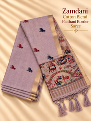 Lavender Zamdani Cotton Blend Paithani Border Saree