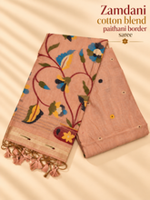 Peach Zamdani cotton blend paithani border saree