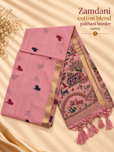 Pink Zamdani Cotton Blend Paithani Border Saree