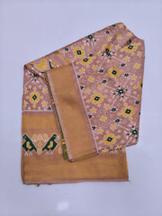 Golden Beige Green Motif Pure Patola Saree