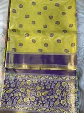 Yellow & Purple Tissue Gadwal Semi Silk Saree