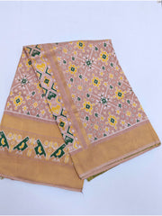 Golden Beige Green Motif Pure Patola Saree