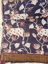 Navy Blue Kalamkari Print Gadwal Semi Silk Saree