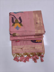 Pink Zamdani cotton blend paithani border saree