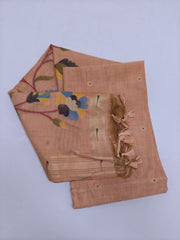 Peach Zamdani cotton blend paithani border saree