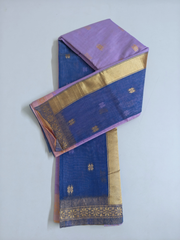 Lavender & Royal Blue Soft Silk Saree with Gold Zari Floral Border