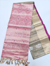 Rose Pink & Taupe Grey Upada Pattu Saree with Floral Woven Designs