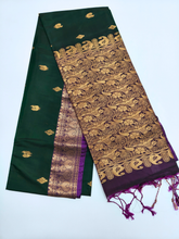 Teal Green Upada Pattu Saree with Purple Zari Border