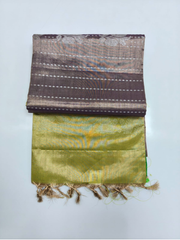 Olive Green & Chocolate Brown Upada Pattu Saree with Floral Woven Designs