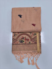 Peach Zamdani Cotton Blend Paithani Border Saree
