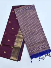 Maroon Upada Pattu Saree with Royal Blue Zari Border