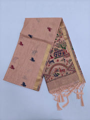 Peach Zamdani Cotton Blend Paithani Border Saree