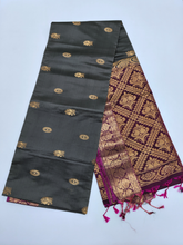Charcoal Grey Upada Pattu Saree with Wine Zari Pallu