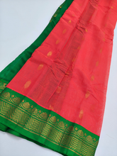 Coral Pink Gadwal Saree with Emerald Green Zari Border