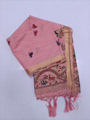 Pink Zamdani Cotton Blend Paithani Border Saree