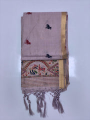 Lavender Zamdani Cotton Blend Paithani Border Saree