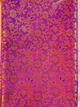 Purple fabric with orange floral pattern