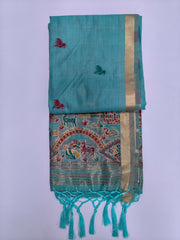Teal Zamdani Cotton Blend Paithani Border Saree